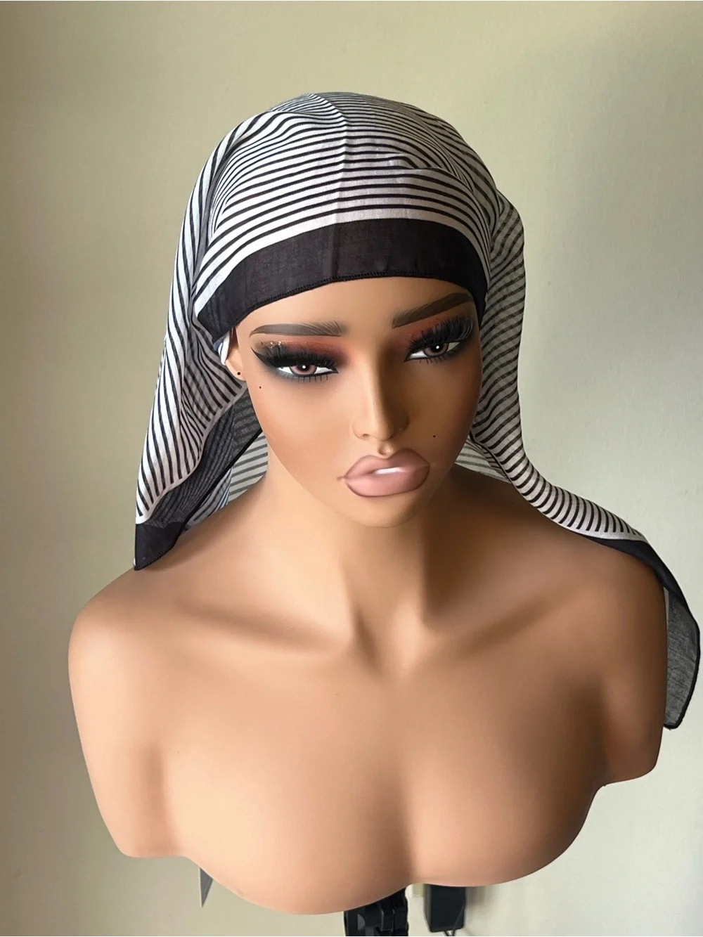 Striped Black & White Head cotton Wrap Scarf